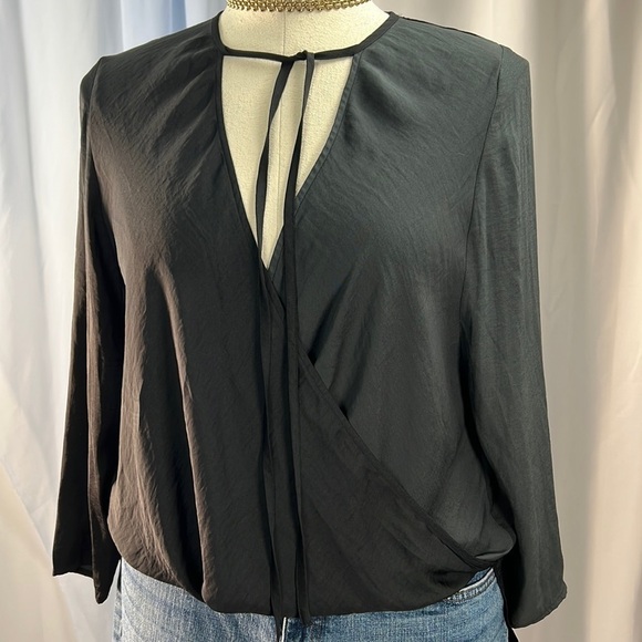 silence + noise Tops - Silence + Noise black satin wrap high low long sleeve top loose fit XS